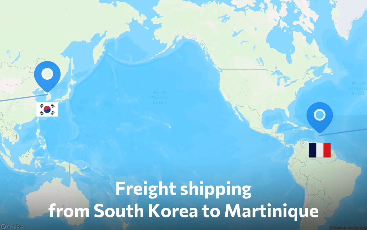 Shipping route from South Korea to Martinique