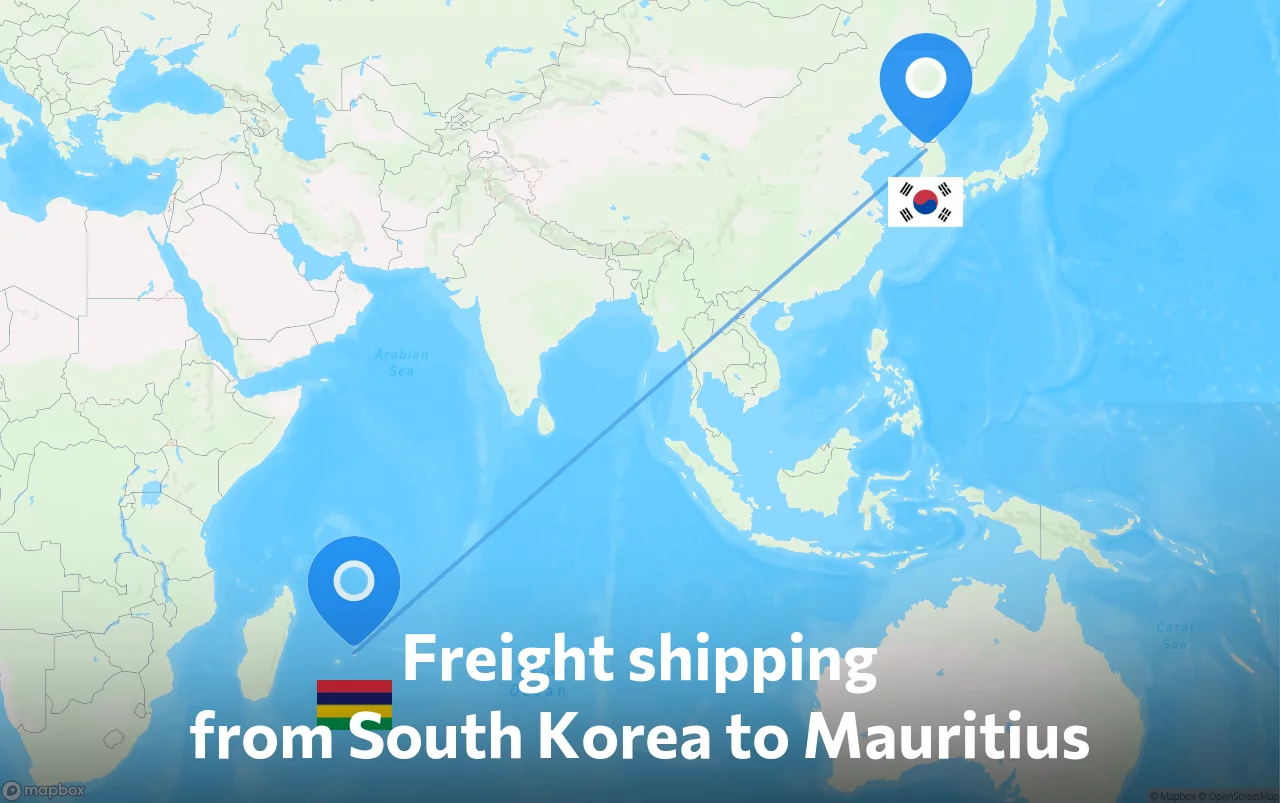 Shipping route from South Korea to Mauritius