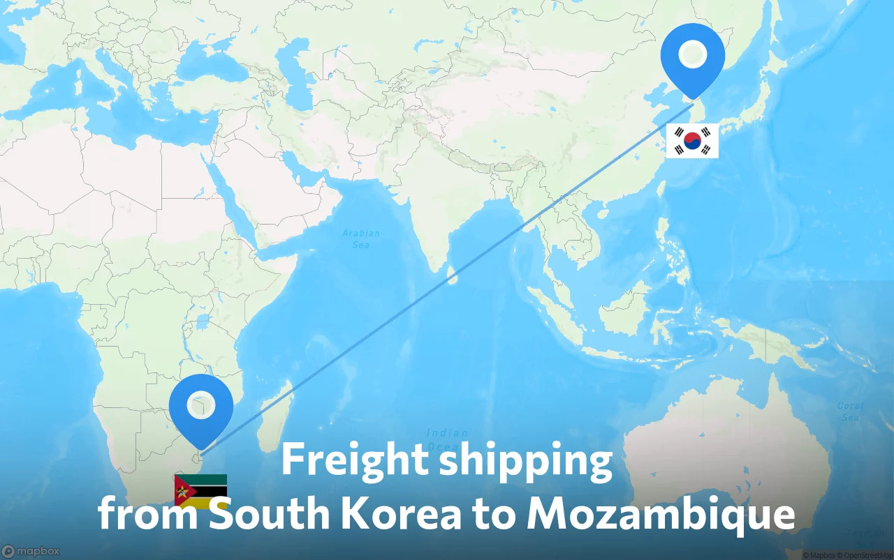 Shipping route from South Korea to Mozambique