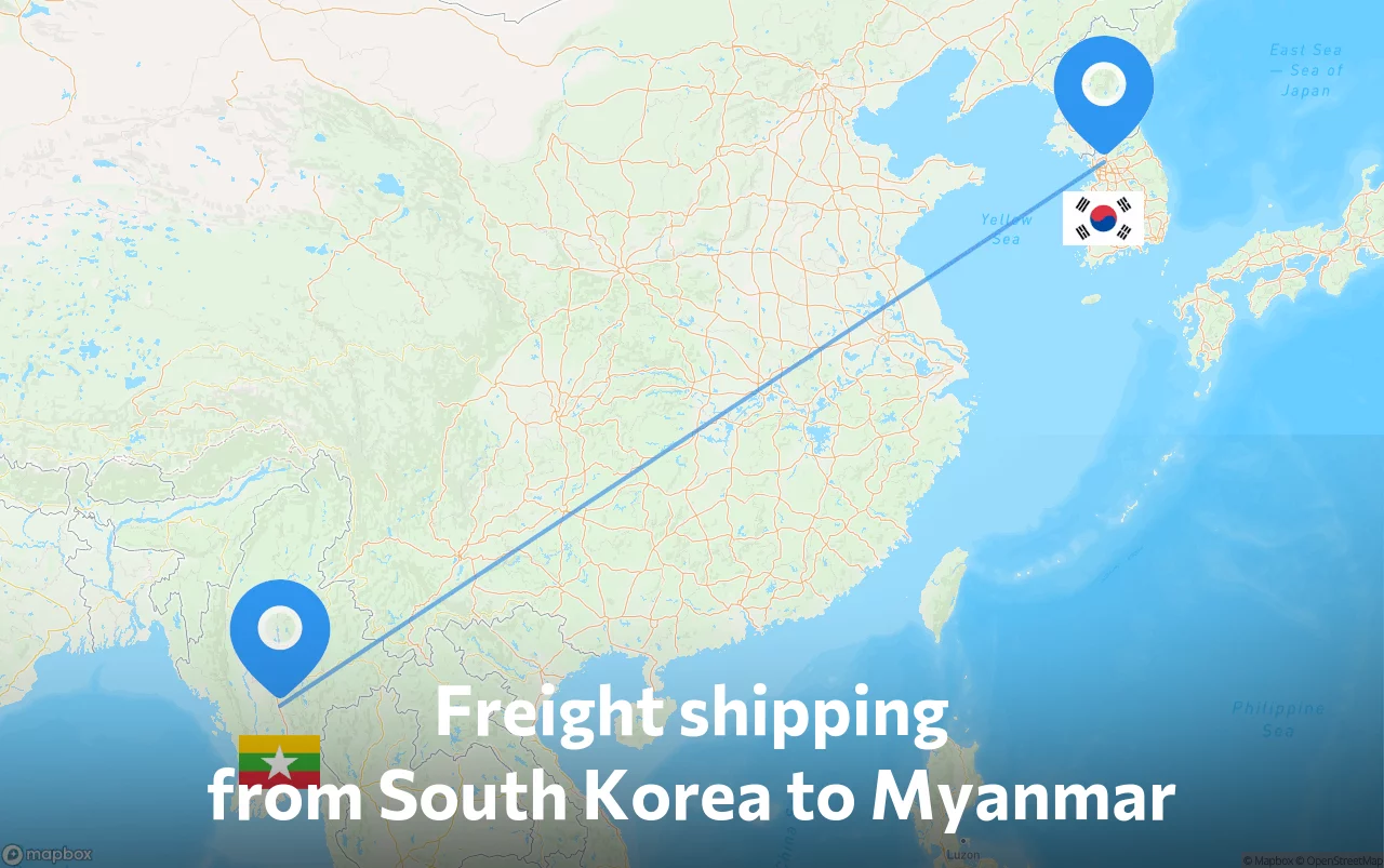 Shipping route from South Korea to Myanmar