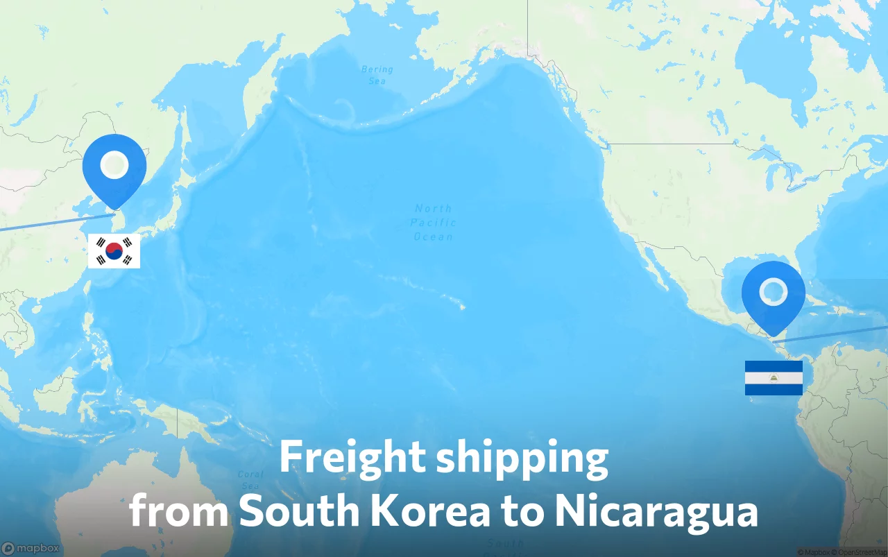 Shipping route from South Korea to Nicaragua