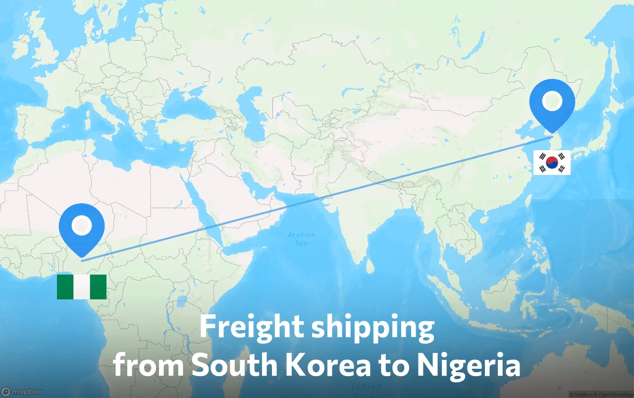 Shipping route from South Korea to Nigeria