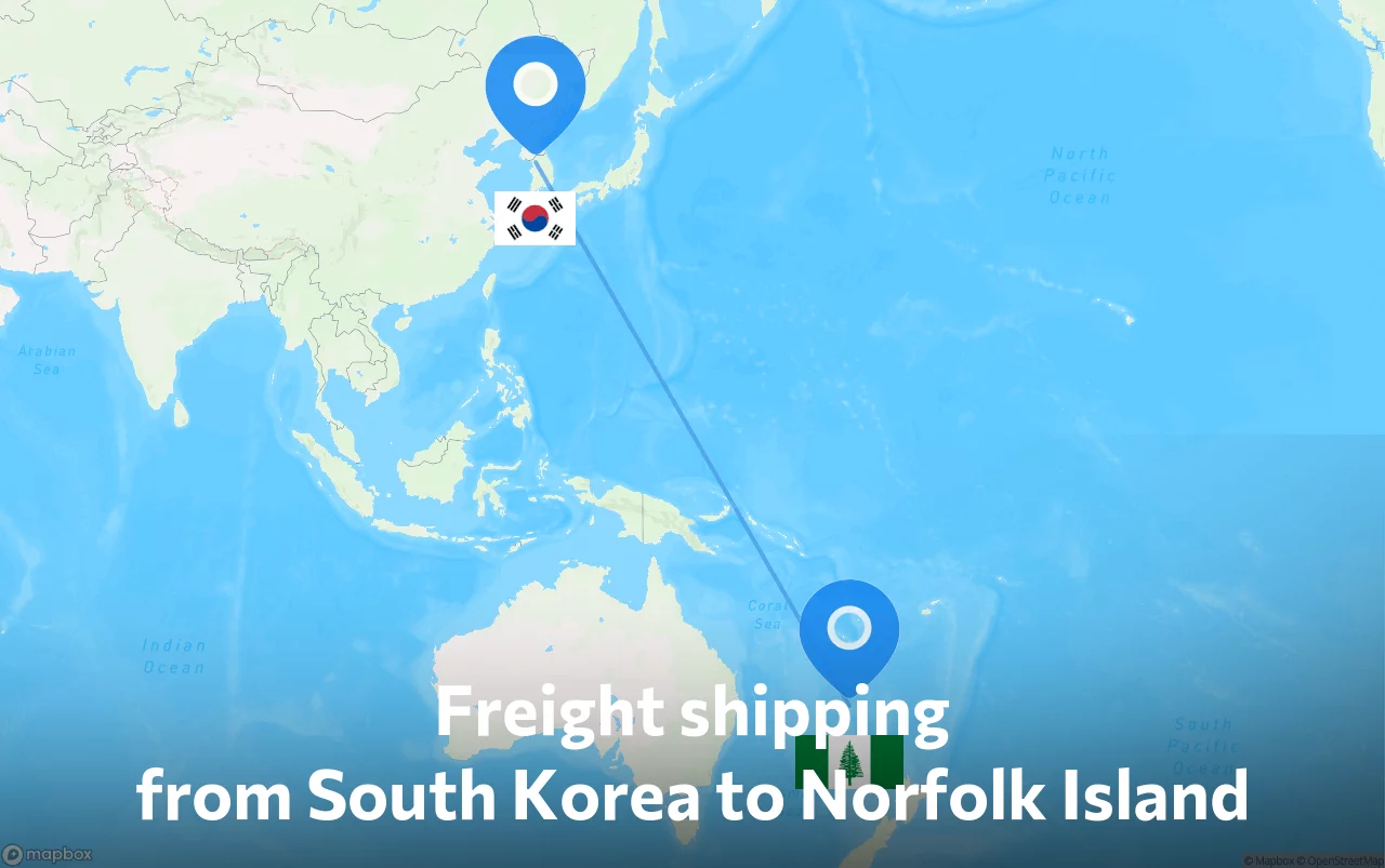 Shipping route from South Korea to Norfolk Island
