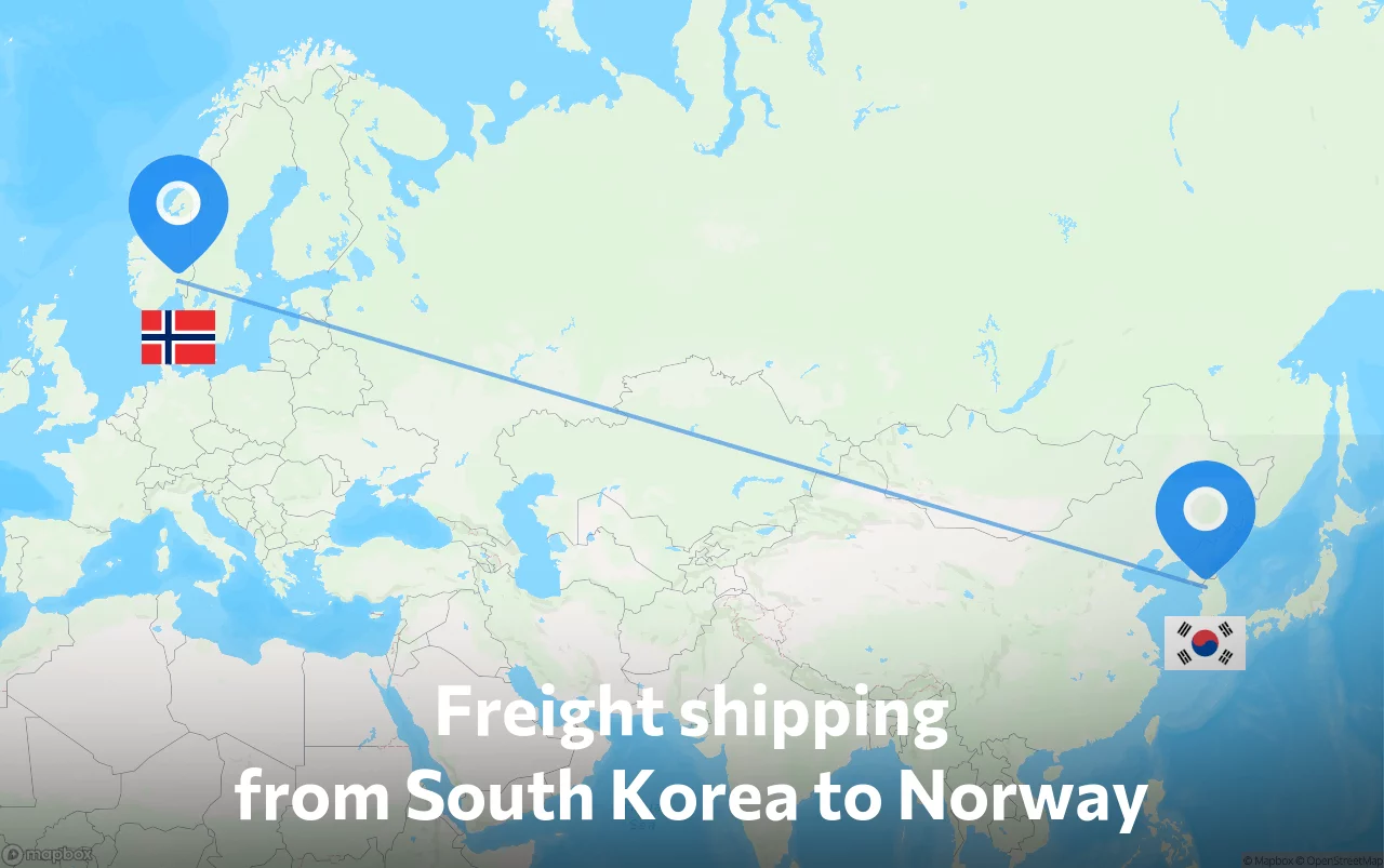 Shipping route from South Korea to Norway