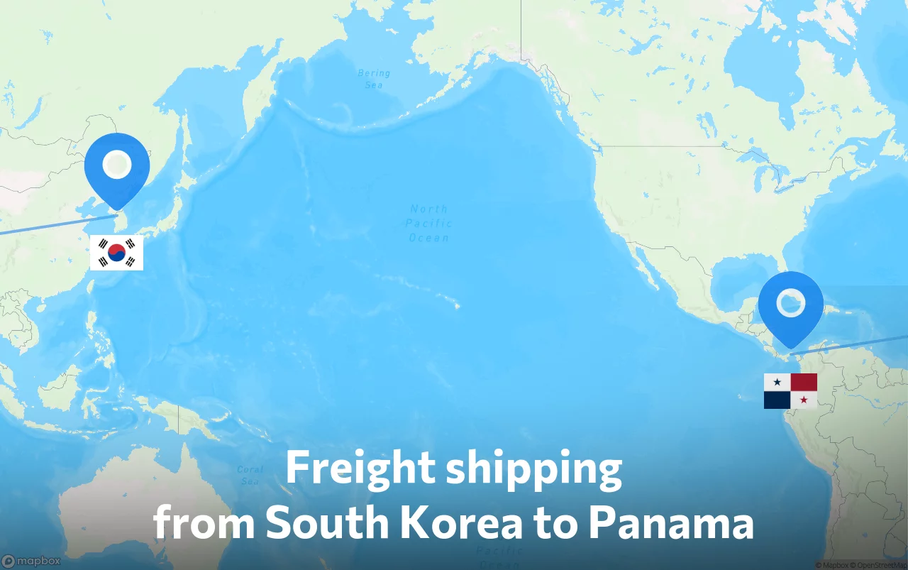 Shipping route from South Korea to Panama