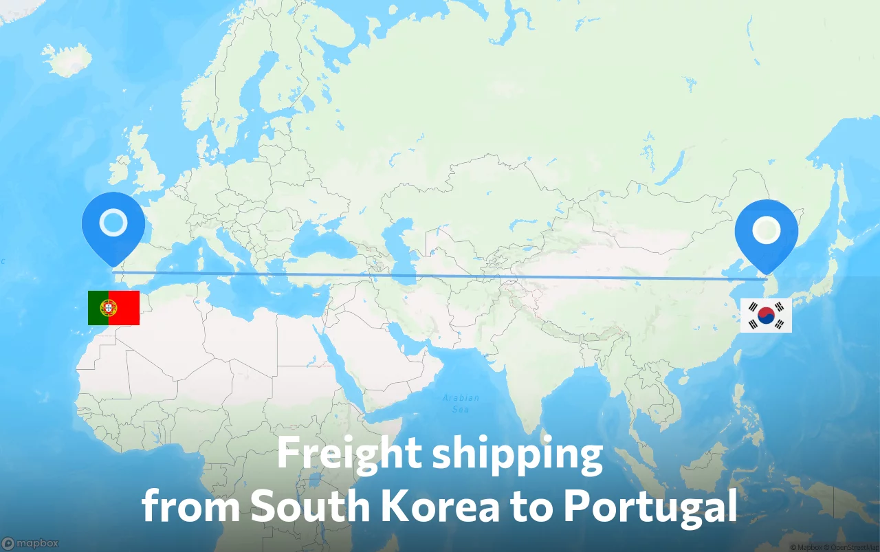 Shipping route from South Korea to Portugal