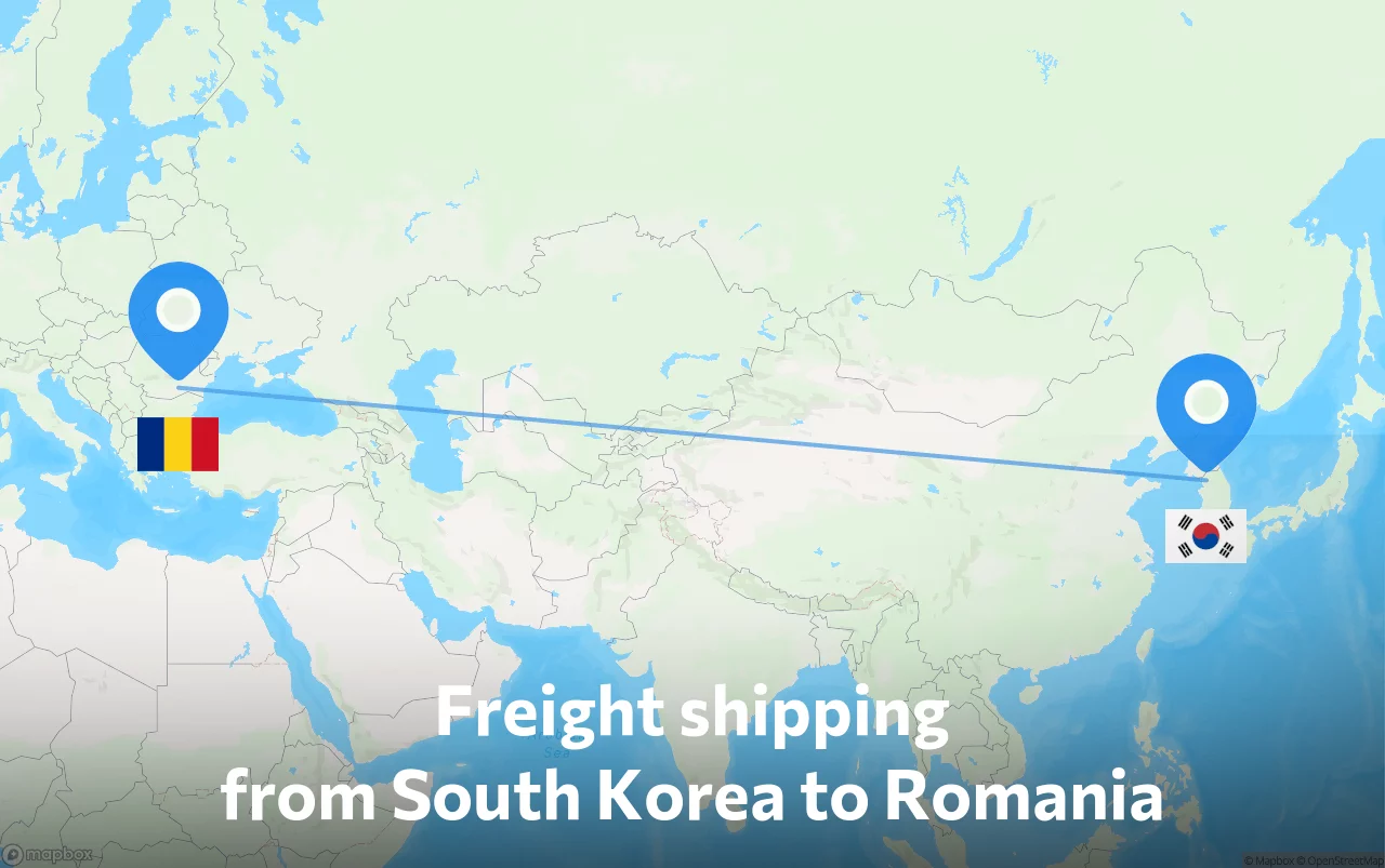 Shipping route from South Korea to Romania
