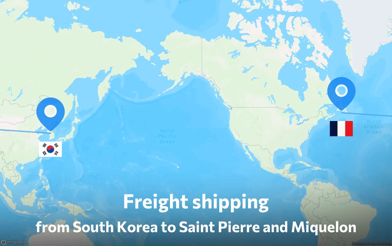 Shipping route from South Korea to Saint Pierre and Miquelon