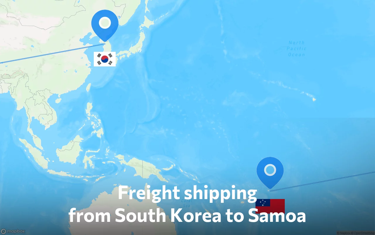 Shipping route from South Korea to Samoa