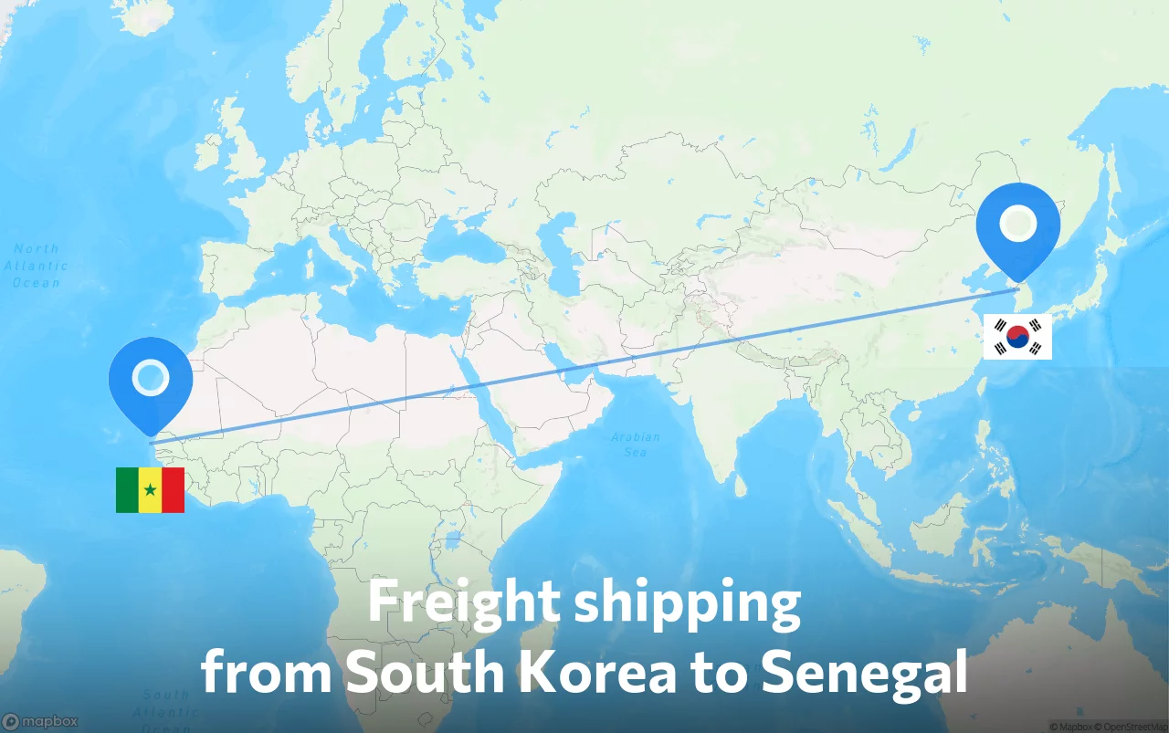 Shipping route from South Korea to Senegal