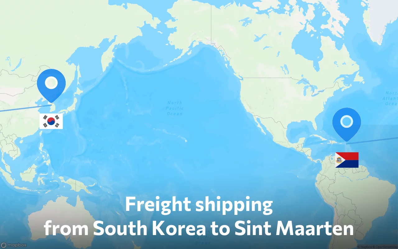 Shipping route from South Korea to Sint Maarten