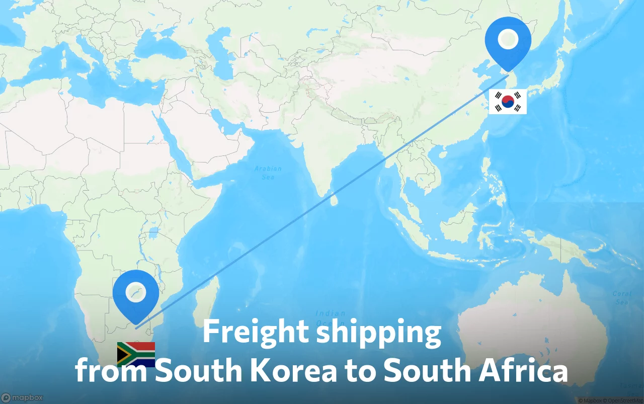 Shipping route from South Korea to South Africa