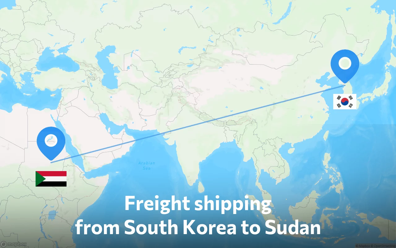 Shipping route from South Korea to Sudan