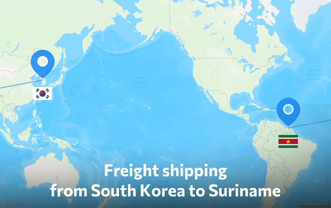 Shipping route from South Korea to Suriname