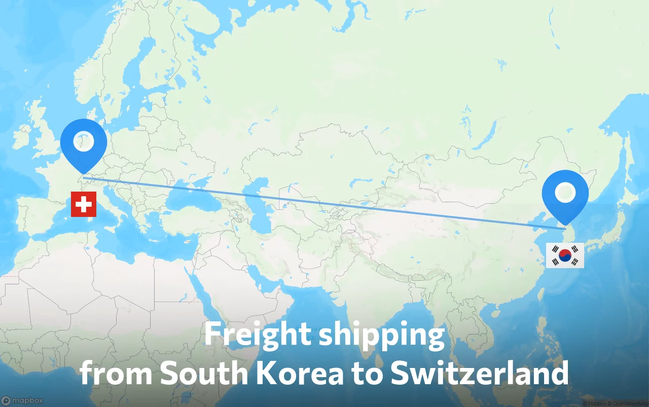 Shipping route from South Korea to Switzerland
