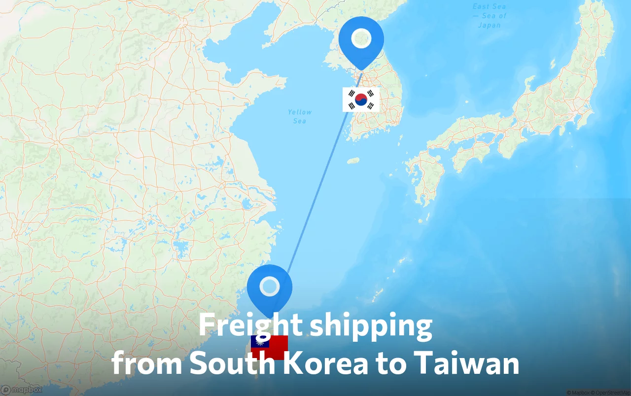 Shipping route from South Korea to Taiwan