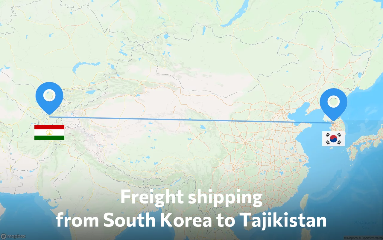 Shipping route from South Korea to Tajikistan