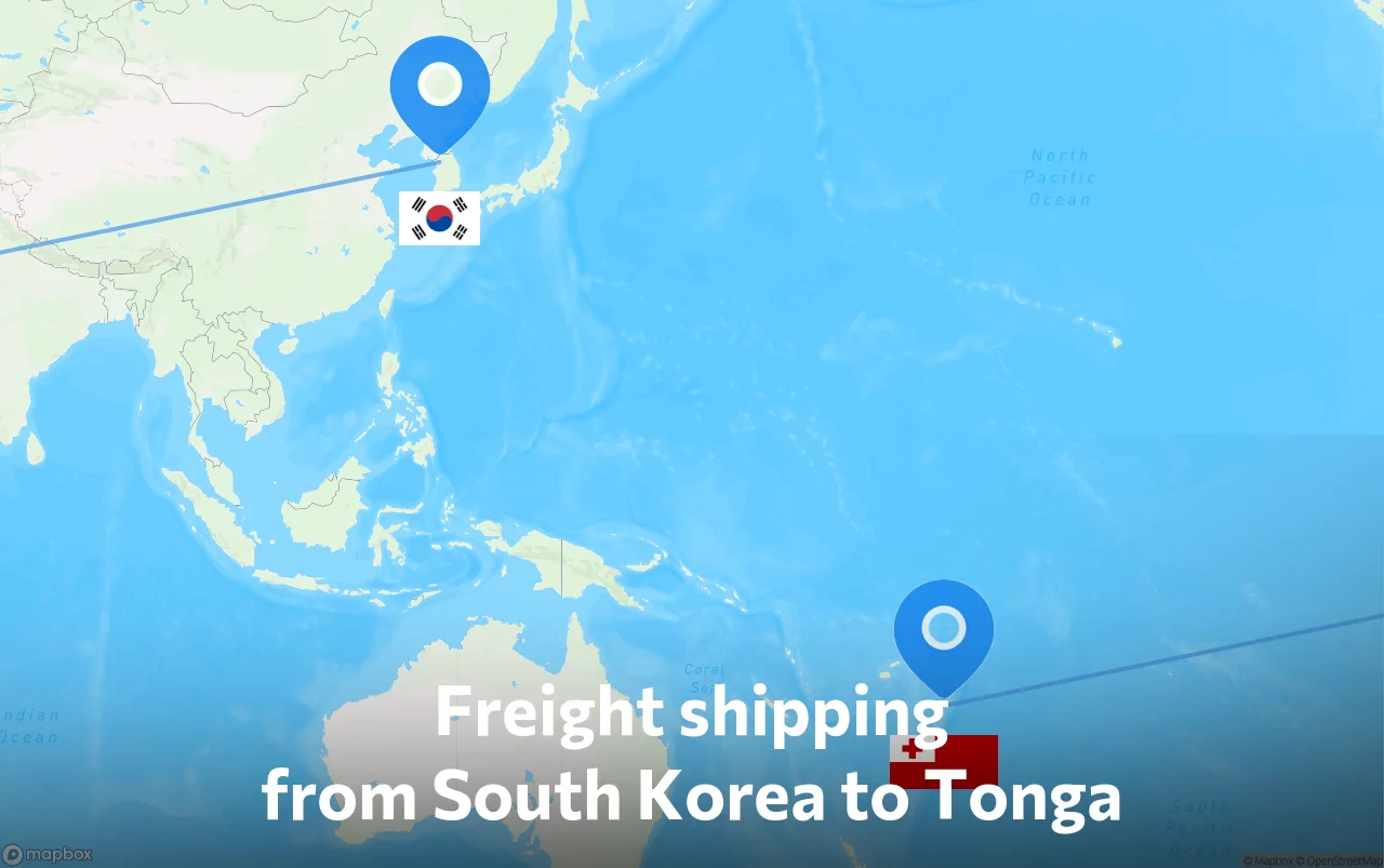 Shipping route from South Korea to Tonga