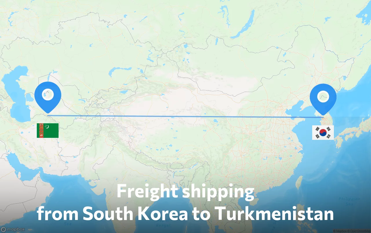 Shipping route from South Korea to Turkmenistan