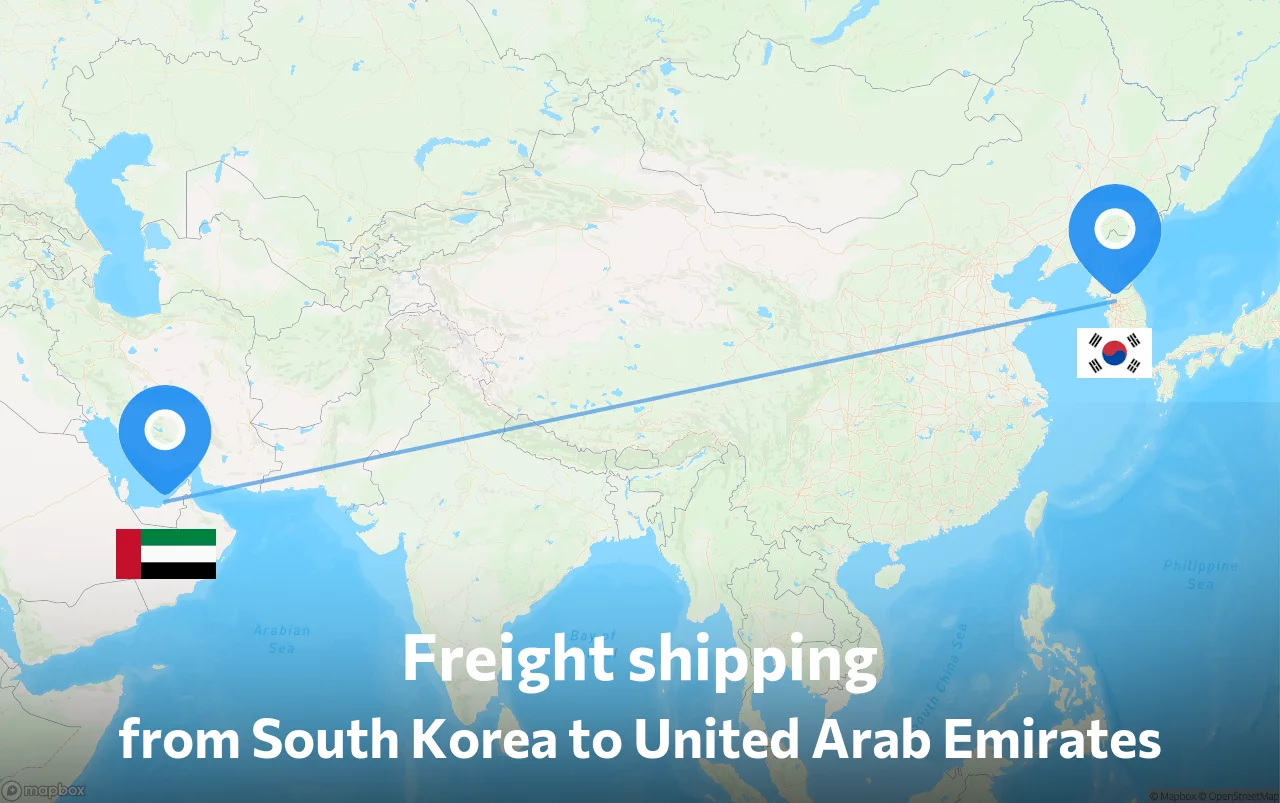 Shipping route from South Korea to United Arab Emirates