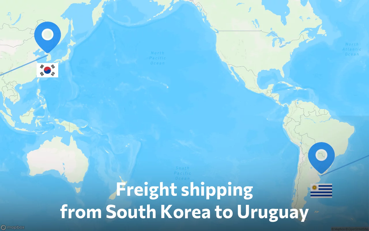 Shipping route from South Korea to Uruguay