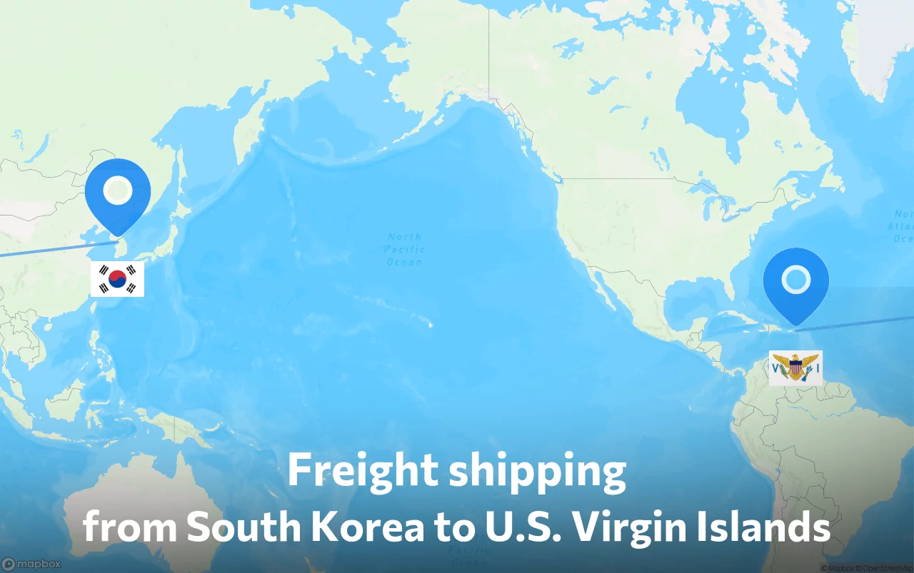 Shipping route from South Korea to U.S. Virgin Islands