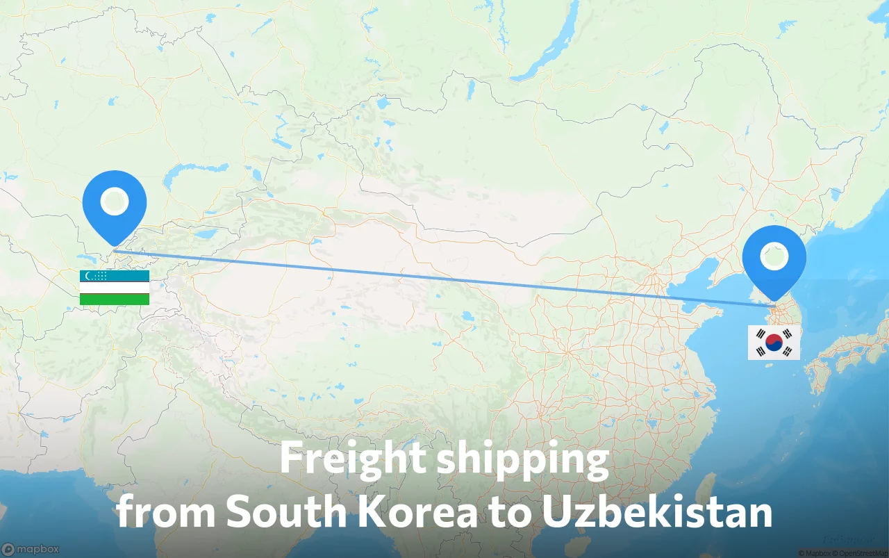 Shipping route from South Korea to Uzbekistan