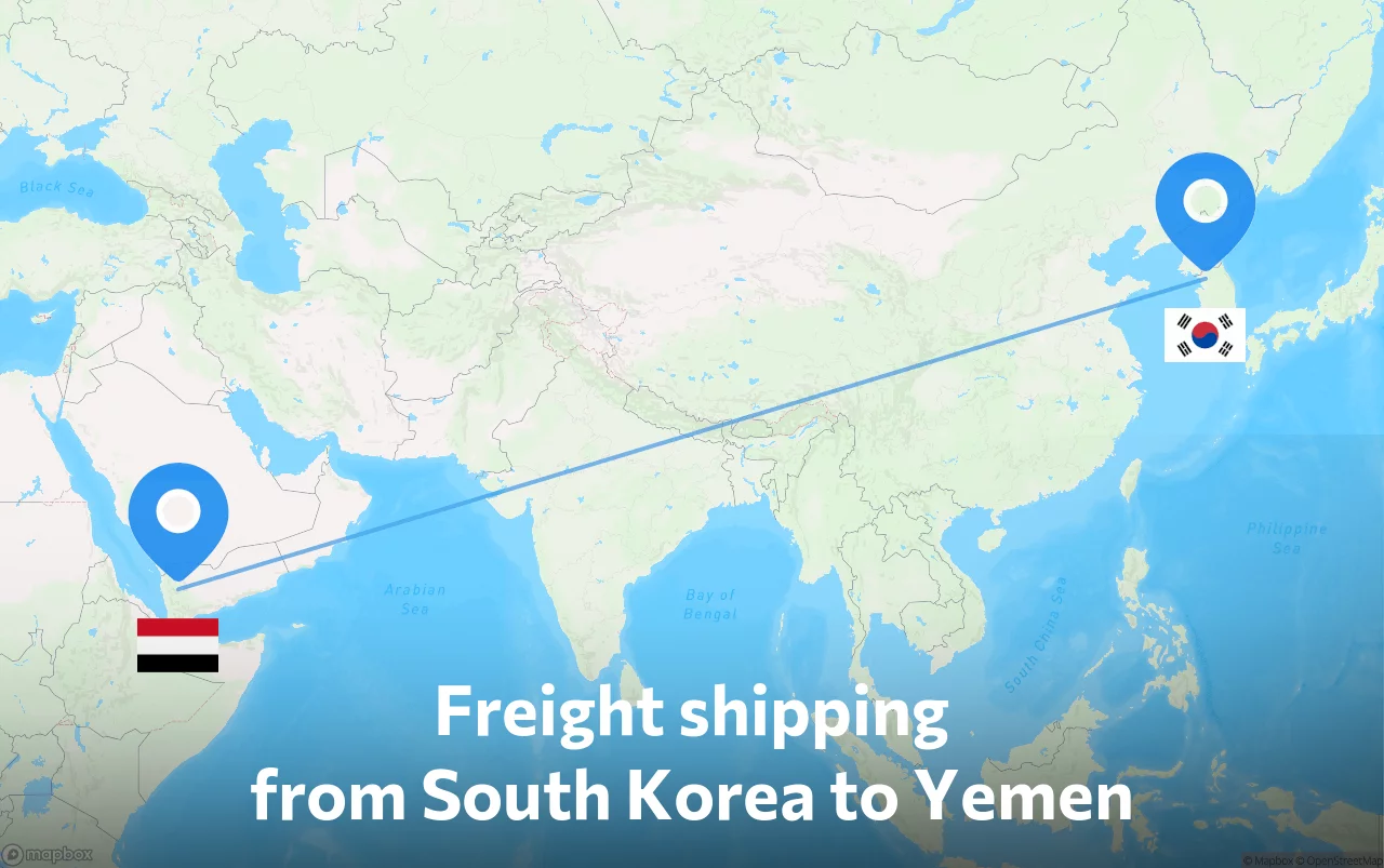 Shipping route from South Korea to Yemen