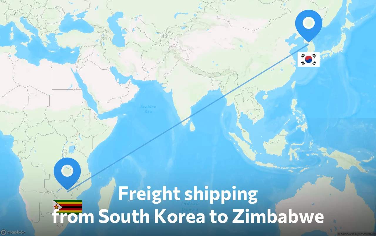 Shipping route from South Korea to Zimbabwe