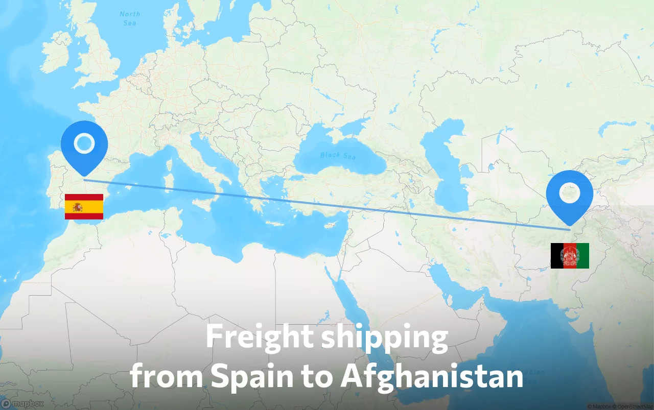 Shipping route from Spain to Afghanistan
