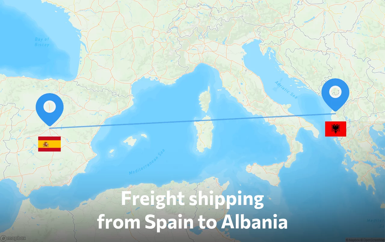 Shipping route from Spain to Albania