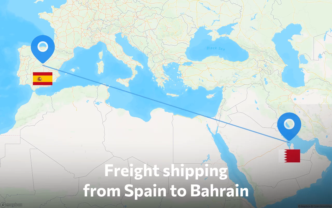 Shipping route from Spain to Bahrain