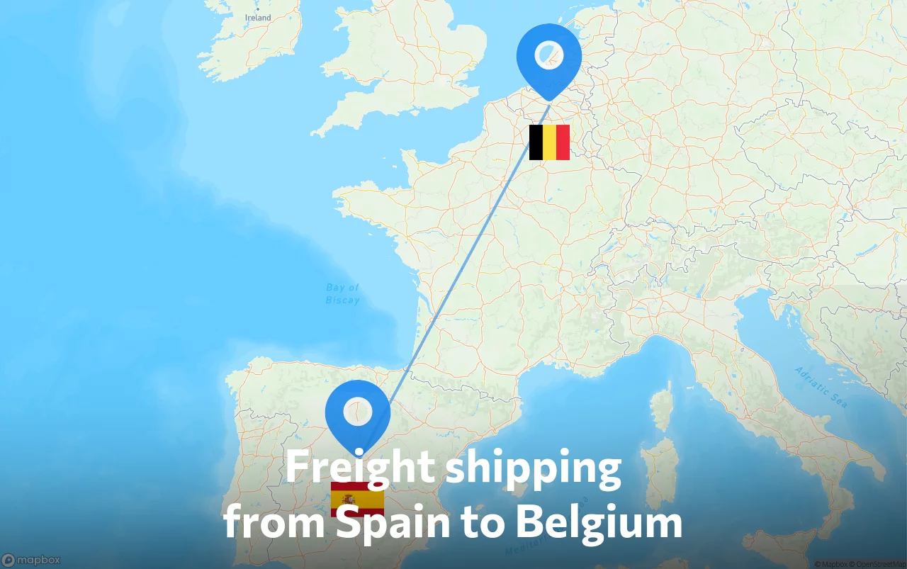 Shipping route from Spain to Belgium