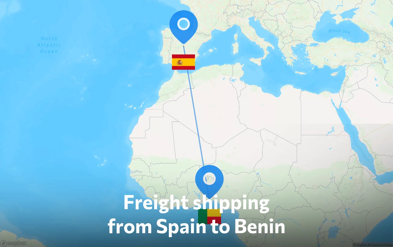 Shipping route from Spain to Benin