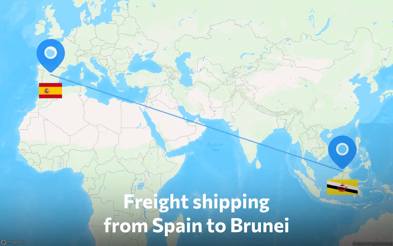 Shipping route from Spain to Brunei