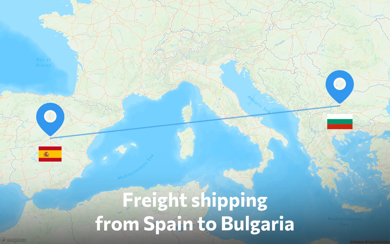 Shipping route from Spain to Bulgaria