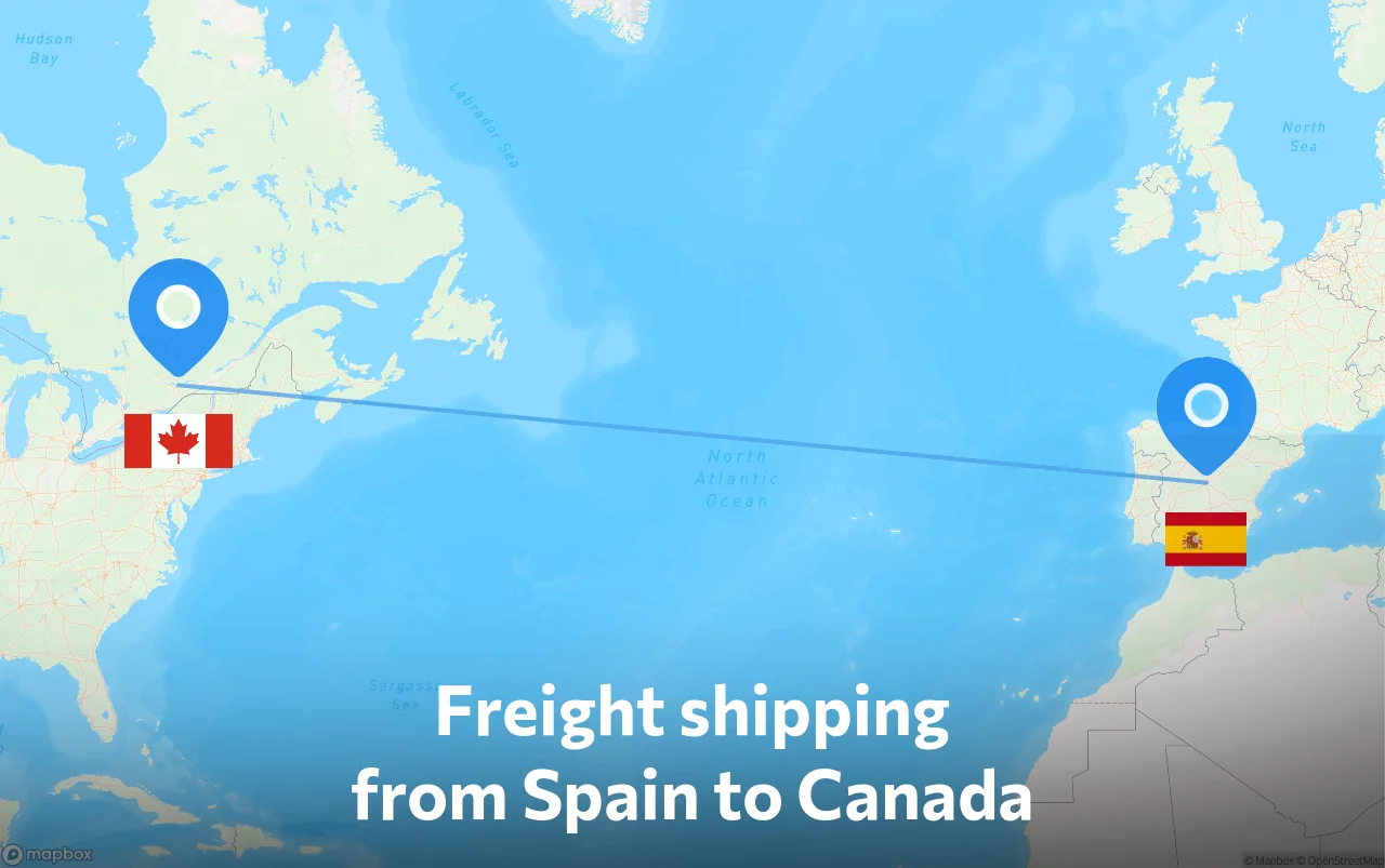Shipping route from Spain to Canada