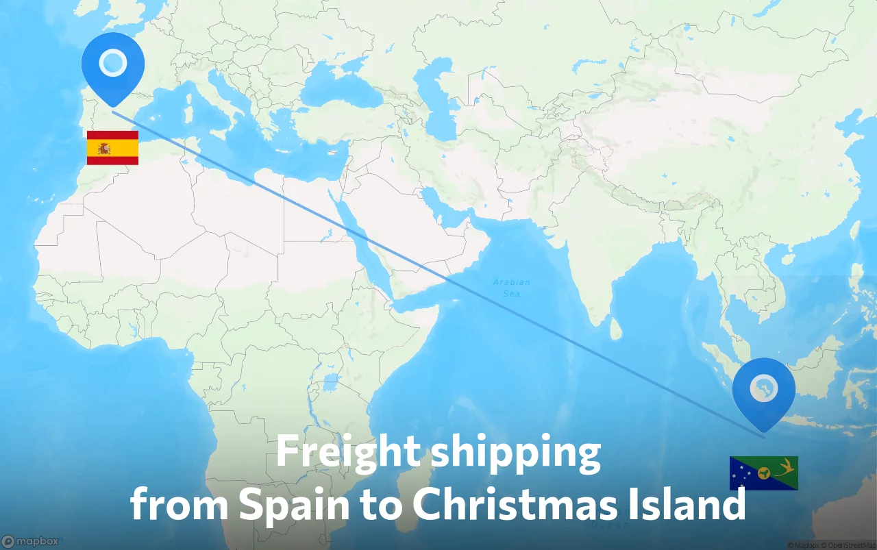 Shipping route from Spain to Christmas Island