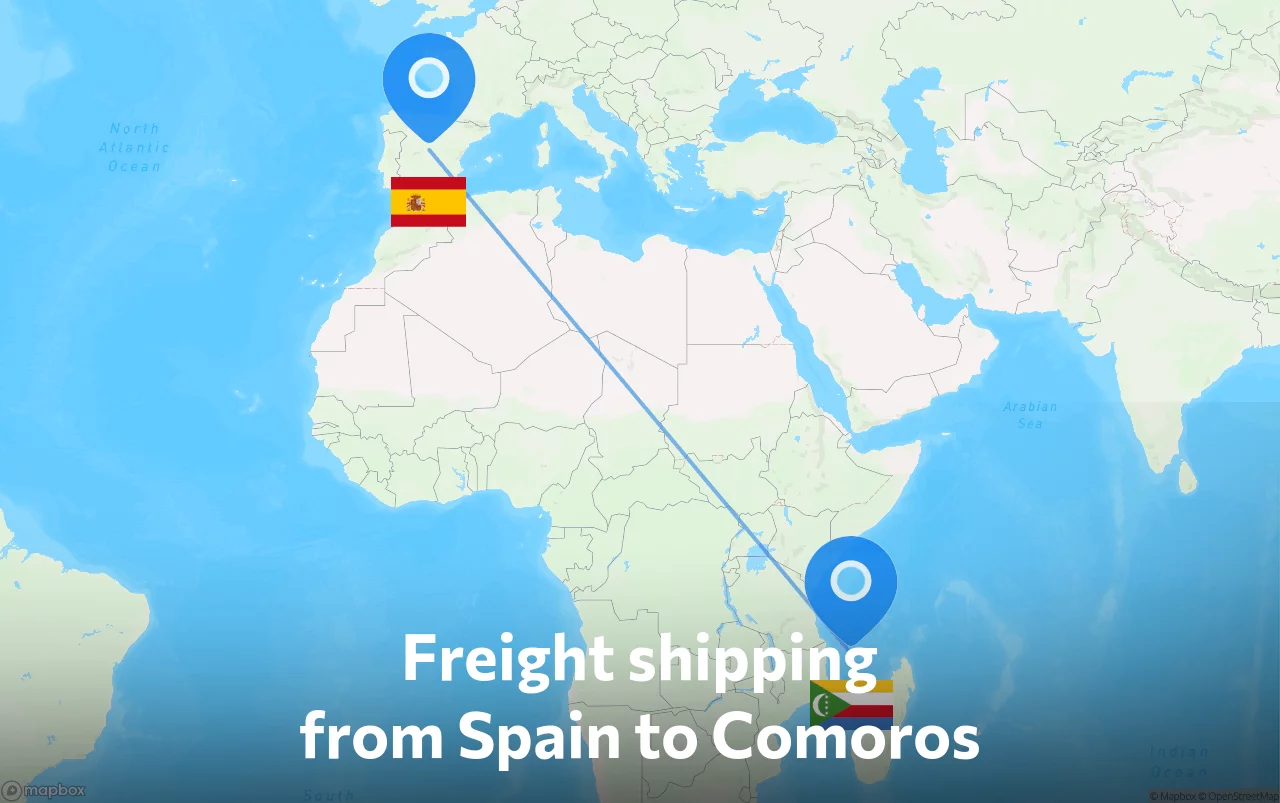 Shipping route from Spain to Comoros