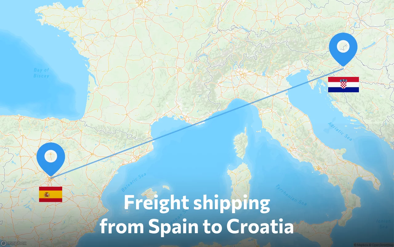 Shipping route from Spain to Croatia