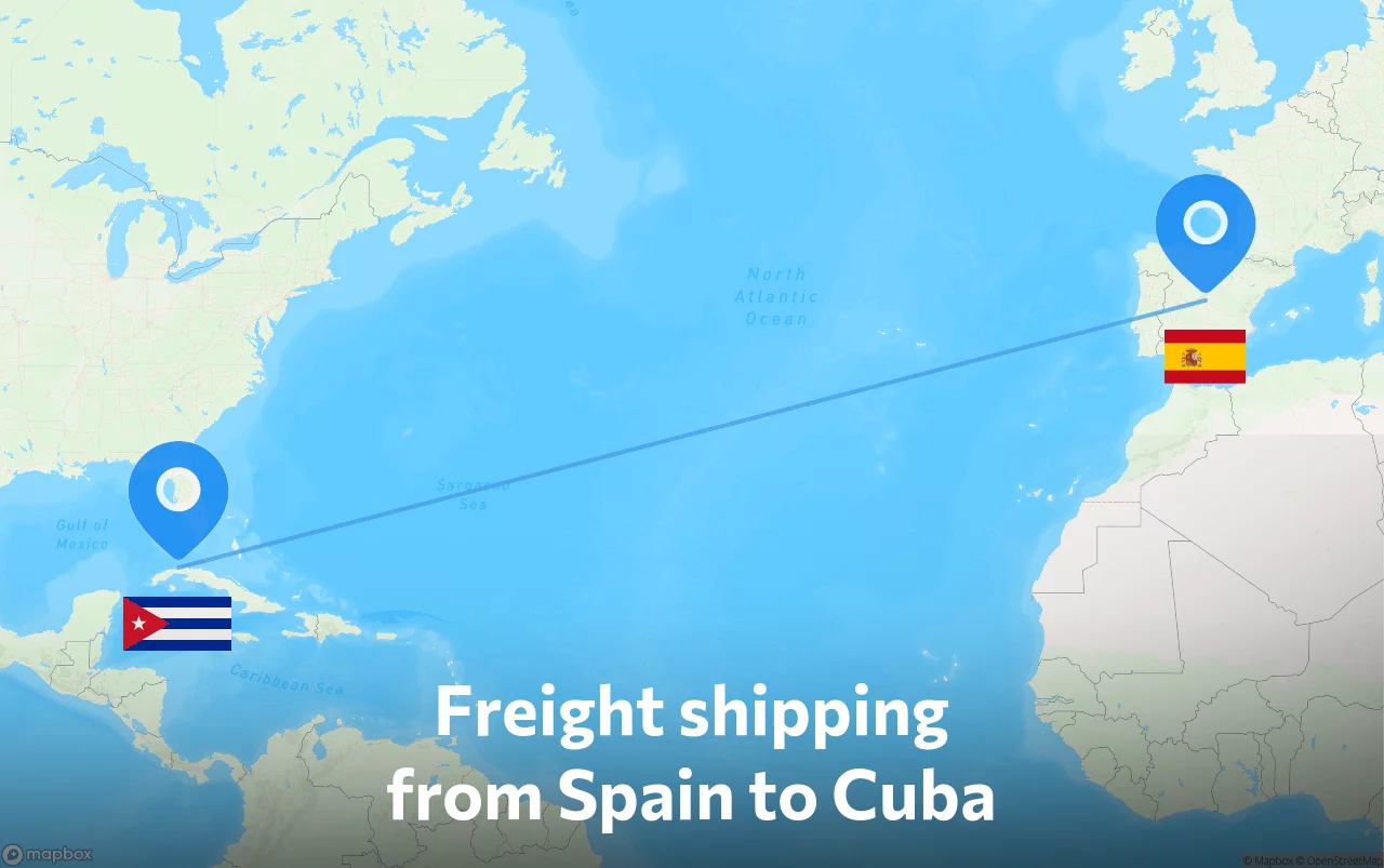 Shipping route from Spain to Cuba