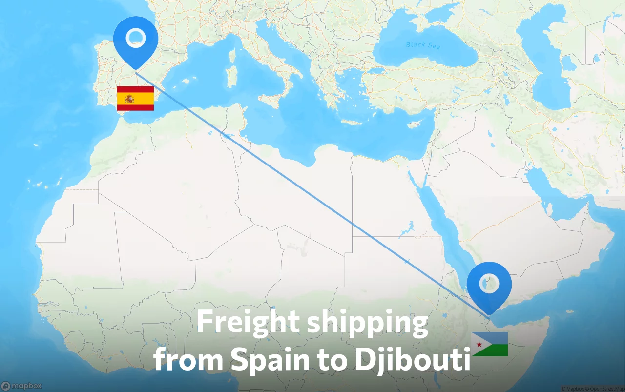 Shipping route from Spain to Djibouti