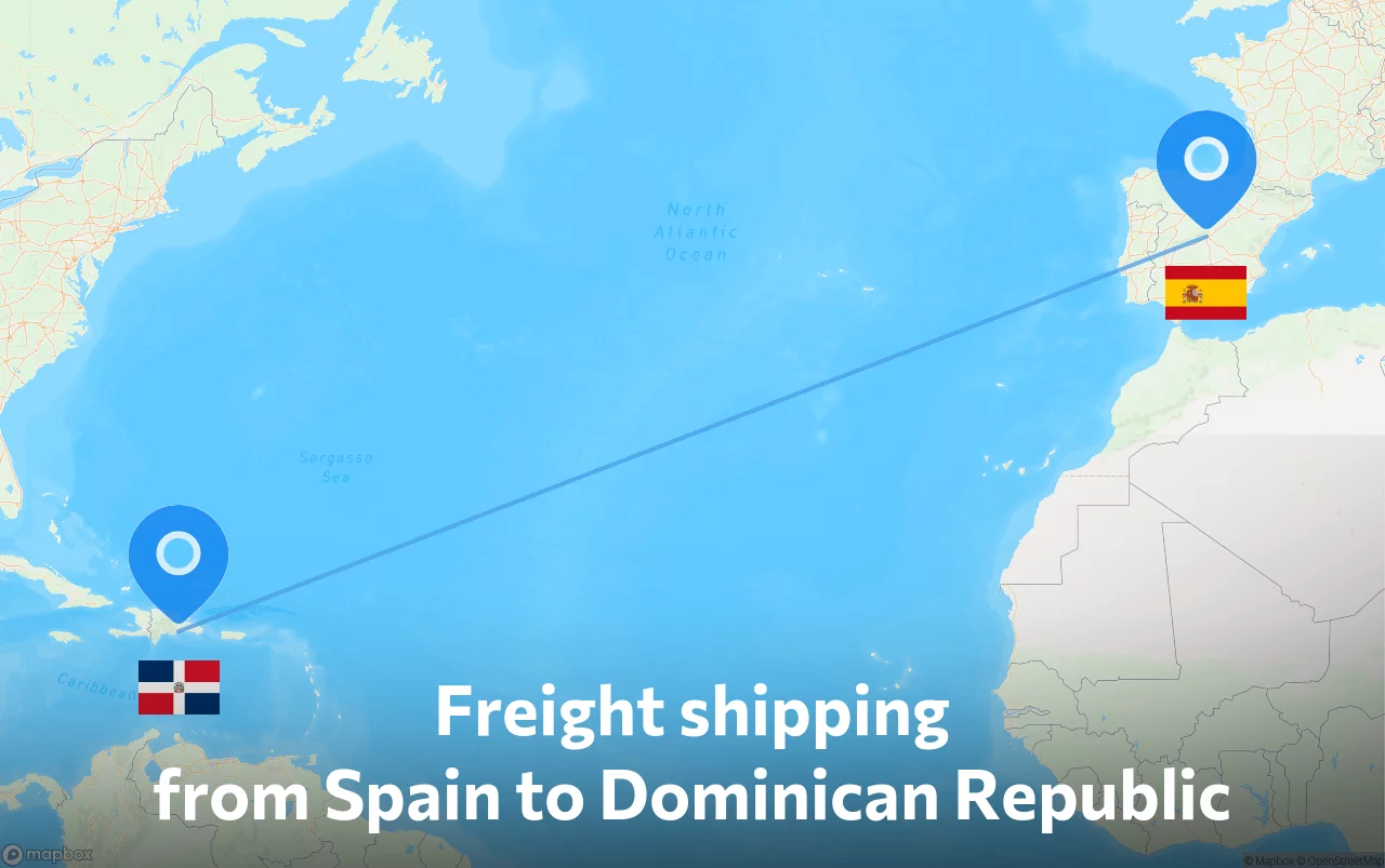 Shipping route from Spain to Dominican Republic