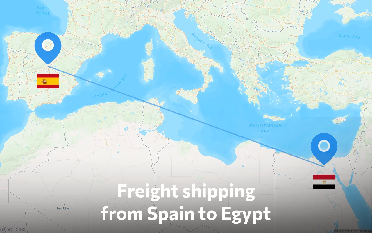 Shipping route from Spain to Egypt