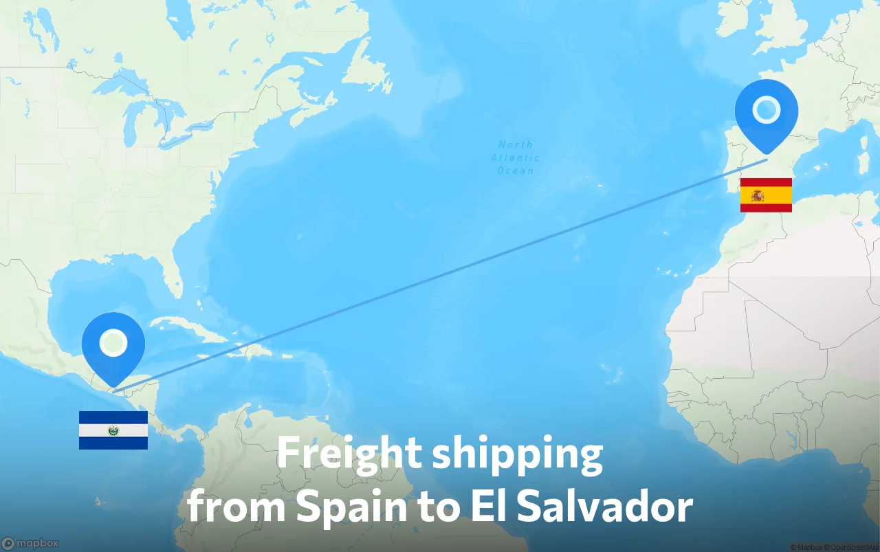 Shipping route from Spain to El Salvador