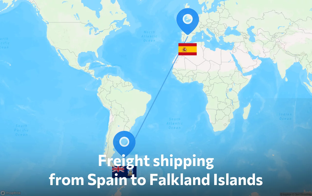 Shipping route from Spain to Falkland Islands