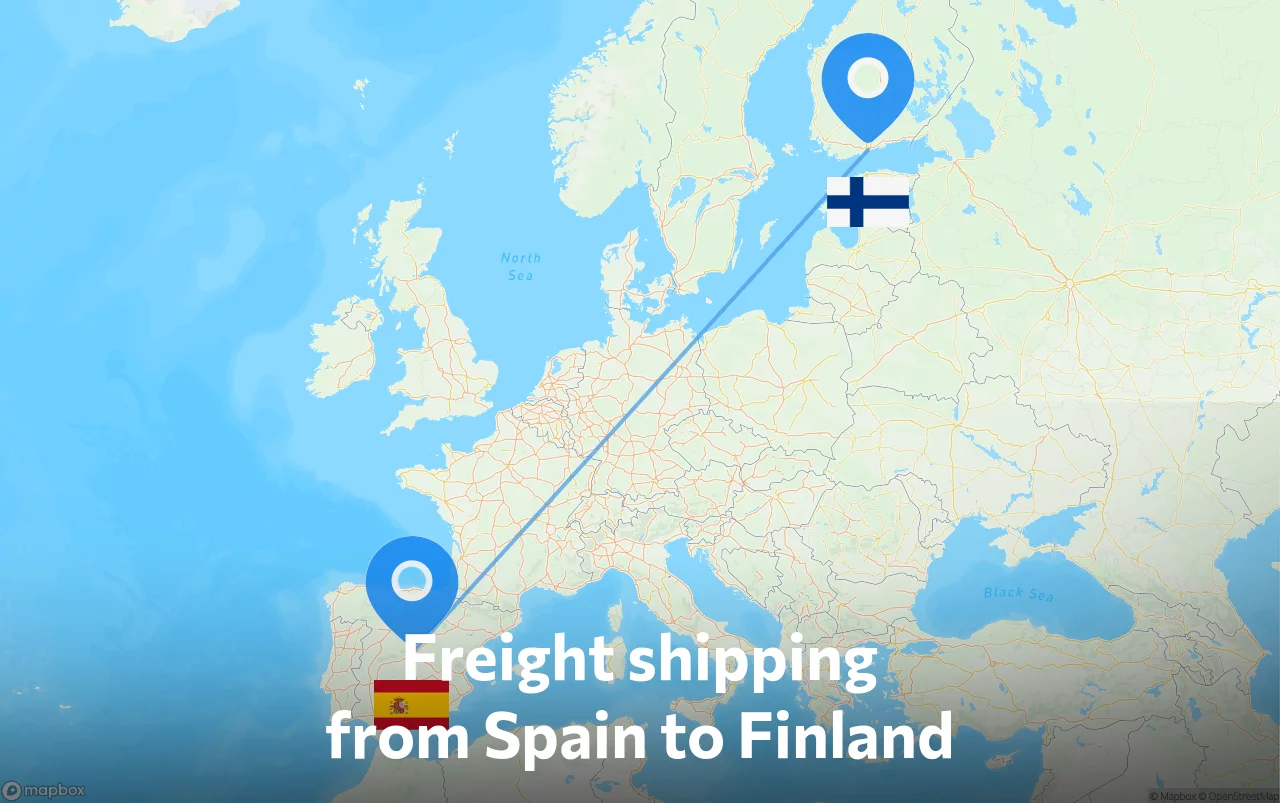 Shipping route from Spain to Finland