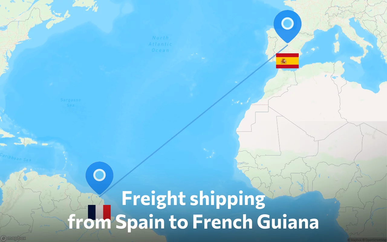 Shipping route from Spain to French Guiana