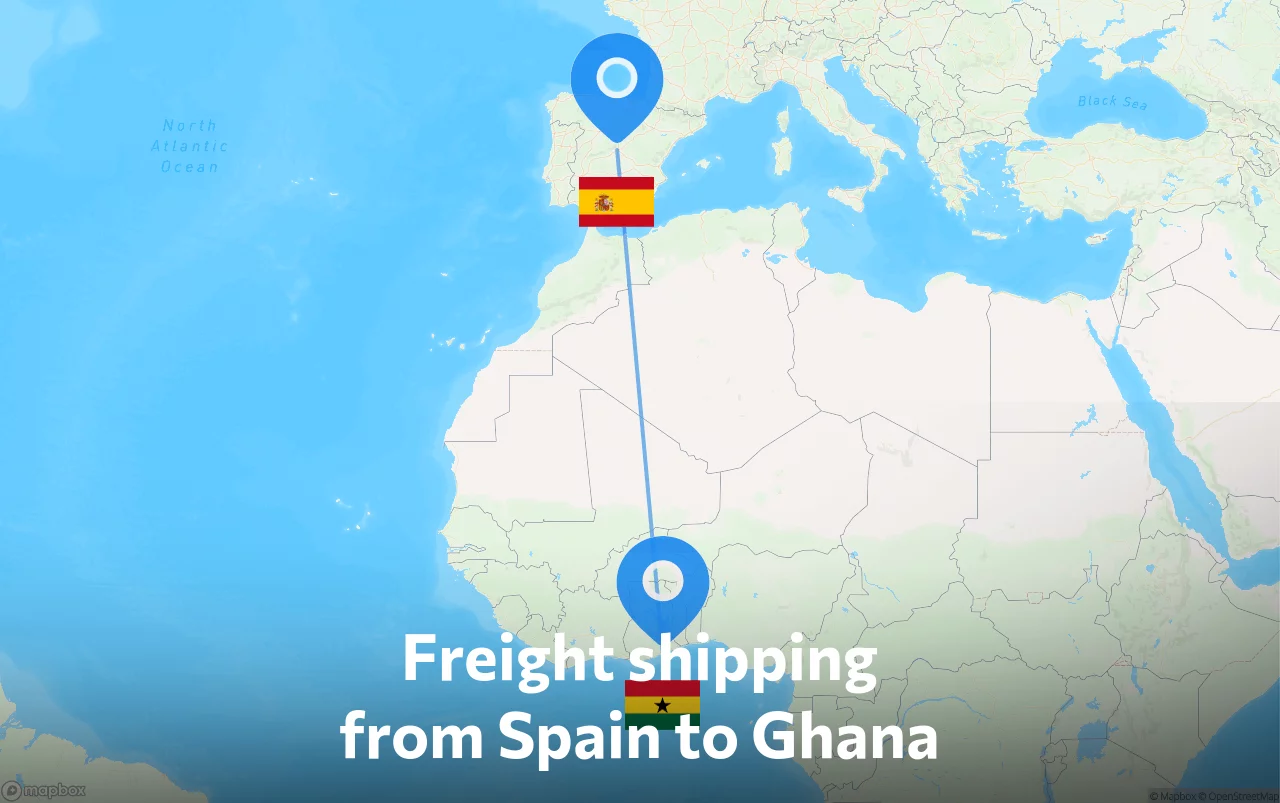 Shipping route from Spain to Ghana