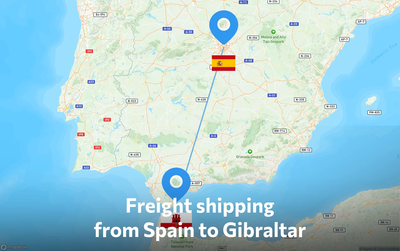 Shipping route from Spain to Gibraltar